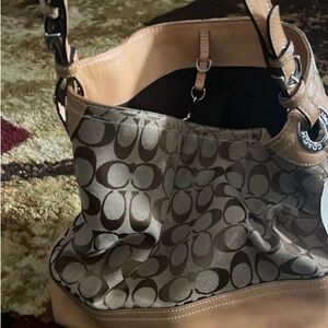 Coach Tan and Brown Signature Shoulder Bag